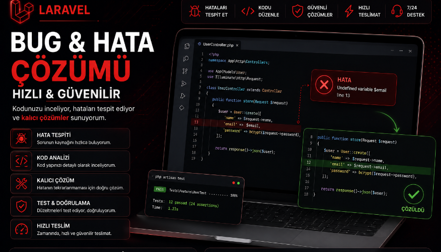 PHP ve Laravel Hata Çözümü, Bug Fix ve Mevcut Proje Sorunlarını Giderme